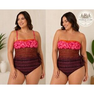 Vintage It Figures Swimdress One Piece Size 14 Floral Removable Straps